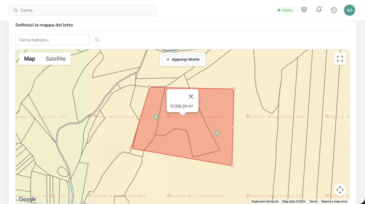 Mappe satellitari e catastali, monitoraggio di lotti e colture